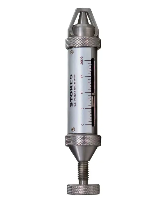 A vertical shot of the Stokes Tablet Hardness Tester.