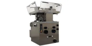 The Stokes Model 334 Tablet Press with its plastic protective doors raised.