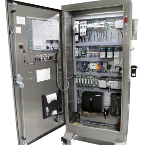 A remanufactured tablet press electrical panel.