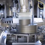 Close up of the hopper/feeder area of Stokes 720 rotary tablet press.